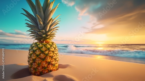 Pineapple, natural background represents the concept of organic fruit © jiejie
