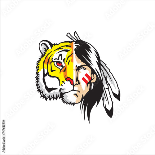 vector combination of half tiger and human face. It can be used as sticker  graphic design