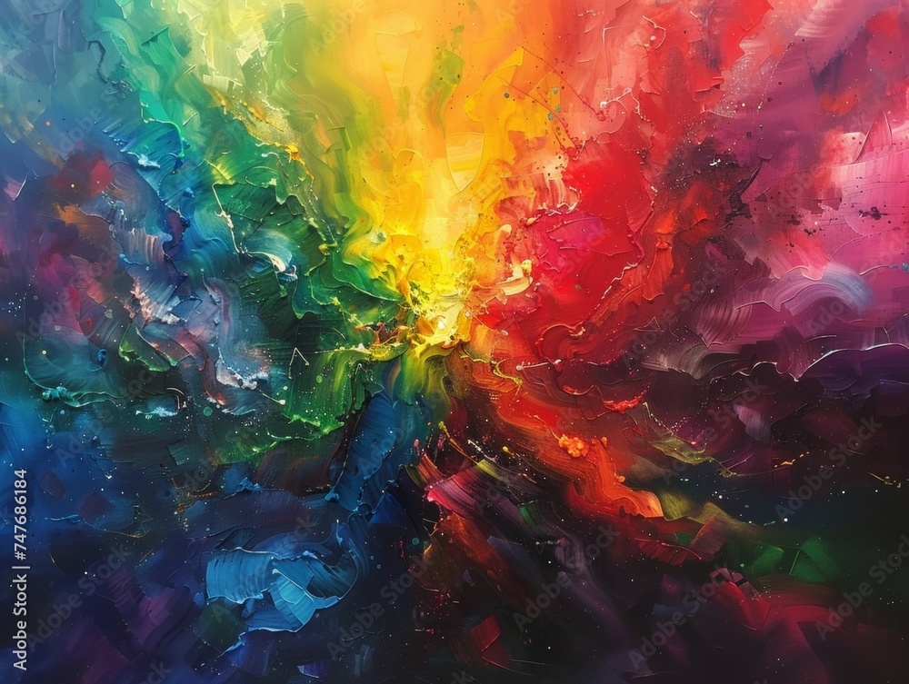 Vibrant Abstract Acrylic Rainbow Painting. 