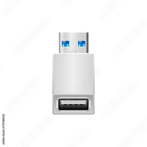 シンプルなイラスト_白い変換アダプタ_USB Type-A 3.0からUSB Type-A 2.0