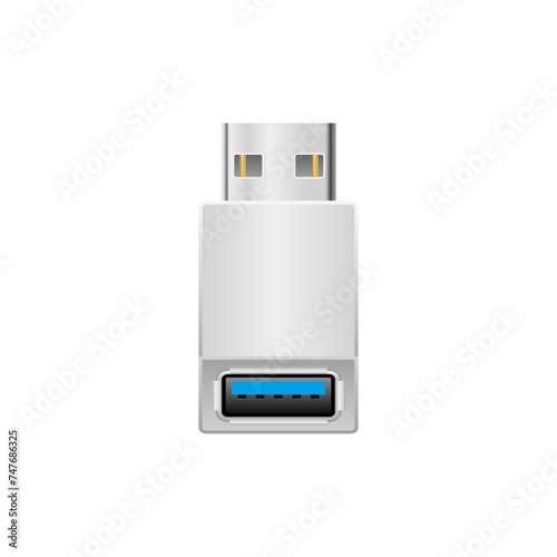 シンプルなイラスト_白い変換アダプタ_USB Type-A 2.0からUSB Type-A 3.0