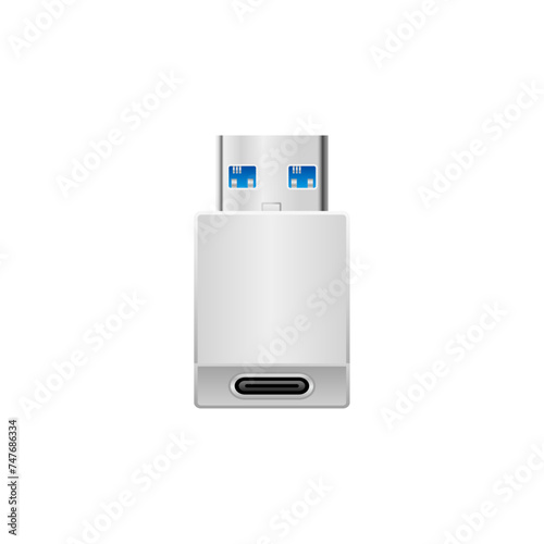シンプルなイラスト_白い変換アダプタ_USB Type-A 3.0からUSB Type-C