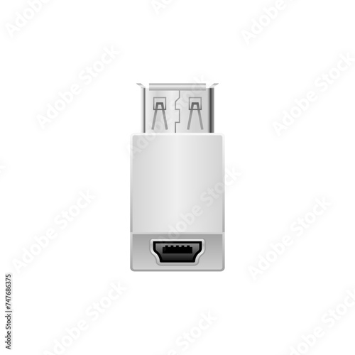 シンプルなイラスト_白い変換アダプタ_USB Type-A メスからMini USB Type-B