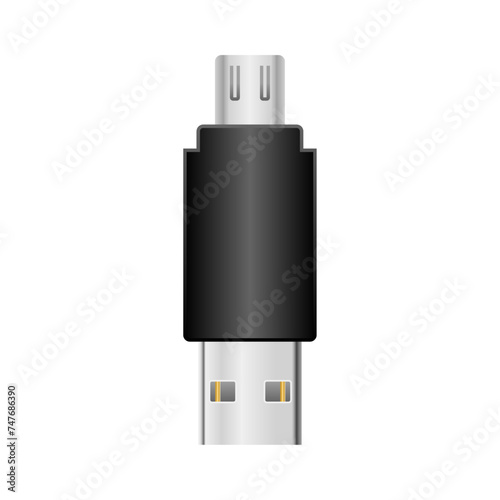 シンプルなイラスト_黒い変換アダプタ_Micro USB Type-B 2.0からUSB Type-A メス