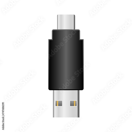 シンプルなイラスト_黒い変換アダプタ_USB Type-CからUSB Type-A 2.0
