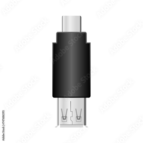 シンプルなイラスト_黒い変換アダプタ_USB Type-CからUSB Type-A メス