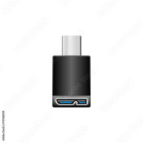 シンプルなイラスト_黒い変換アダプタ_USB Type-CからMicro USB Type-B 3.0