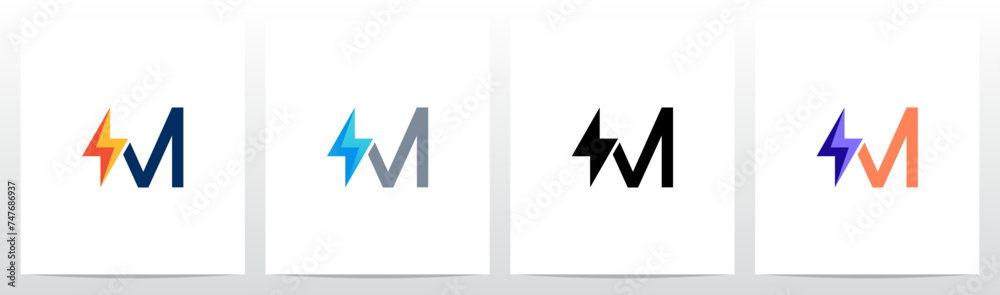 Thunder In Front of Letter Initial Logo Design M Thunder In Front of Letter Initial Logo Design M