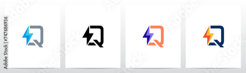 Thunder In Front of Letter Initial Logo Design Q