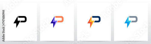 Thunder In Front of Letter Initial Logo Design P
