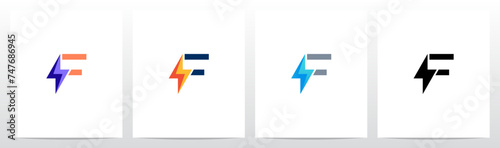 Thunder In Front of Letter Initial Logo Design F