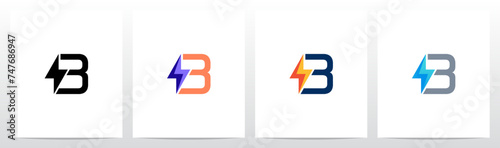 Thunder In Front of Letter Initial Logo Design B