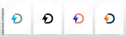 Thunder In Front of Letter Initial Logo Design D