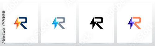 Thunder In Front of Letter Initial Logo Design R