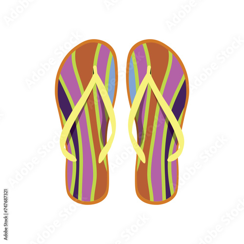 Pair of striped flip-flops on white background