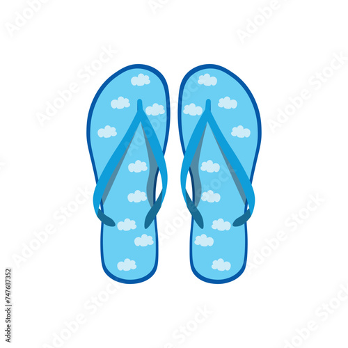 Pair of light blue flip-flops on white background