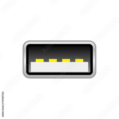 シンプルなイラスト_白いUSB Type-A 2.0 オス_差込口（ポート）