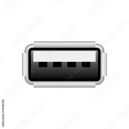 シンプルなイラスト_白いUSB Type-A 2.0 メス_差込口（ポート）