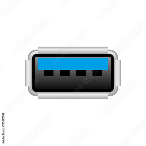 シンプルなイラスト_白いUSB Type-A 3.0 メス_差込口（ポート）