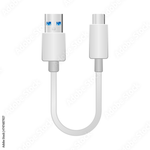 シンプルなイラスト_白い変換ケーブル_USB Type-A 3.0からUSB Type-C