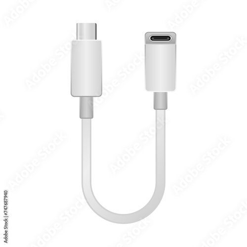 シンプルなイラスト_白い変換ケーブル_USB Type-CからUSB Type-C メス
