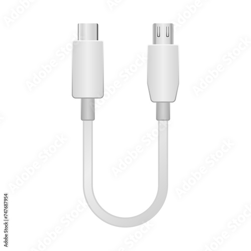 シンプルなイラスト_白い変換ケーブル_USB Type-CからMicro USB Type-B 2.0