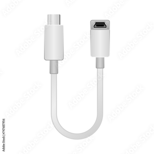 シンプルなイラスト_白い変換ケーブル_USB Type-CからMini USB Type-B メス