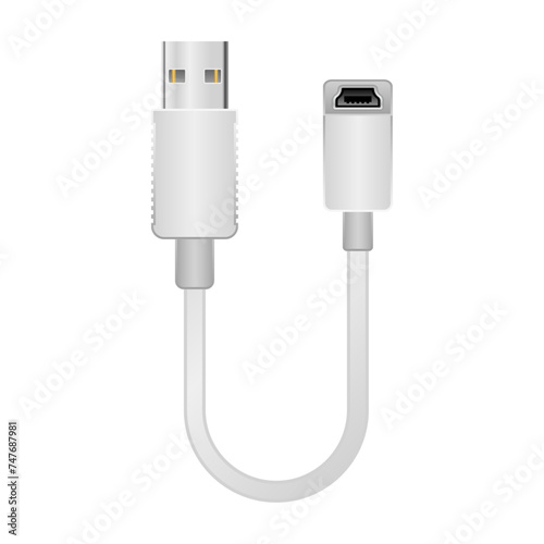 シンプルなイラスト_白い変換ケーブル_USB Type-A 2.0からmini USB Type-B メス