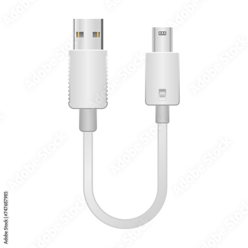 シンプルなイラスト_白い変換ケーブル_USB Type-A 2.0からmini USB Type-B