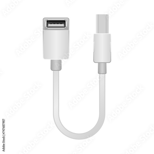 シンプルなイラスト_白い変換ケーブル_USB Type-A 2.0 メスからUSB Type-B 2.0