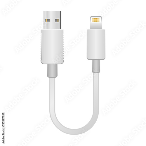 シンプルなイラスト_白い変換ケーブル_USB Type-A 2.0からLightning