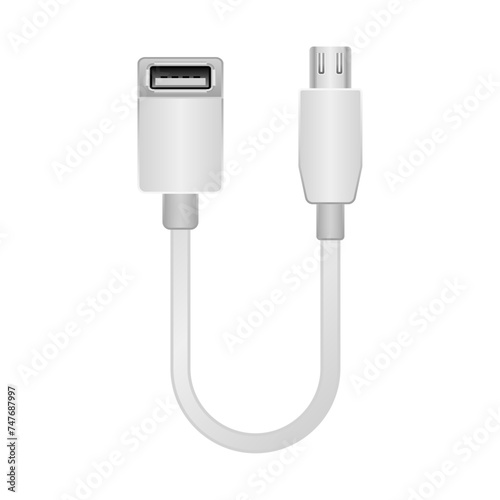 シンプルなイラスト_白い変換ケーブル_USB Type-A 2.0 メスからMicro USB Type-B 2.0