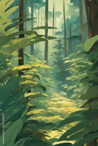 the Illustration of natural outdoor forest. AI Generative.