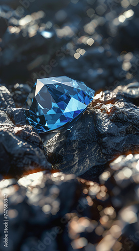 A glowing blue diamond on a dark background