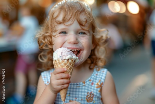 Happy Cute little kid with ice cream  Joyful child enjoying an ice cream