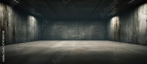 A dimly lit room with no occupants  showcasing abstract architectural elements in smooth brown concrete. The interior exudes a sense of emptiness and solitude.