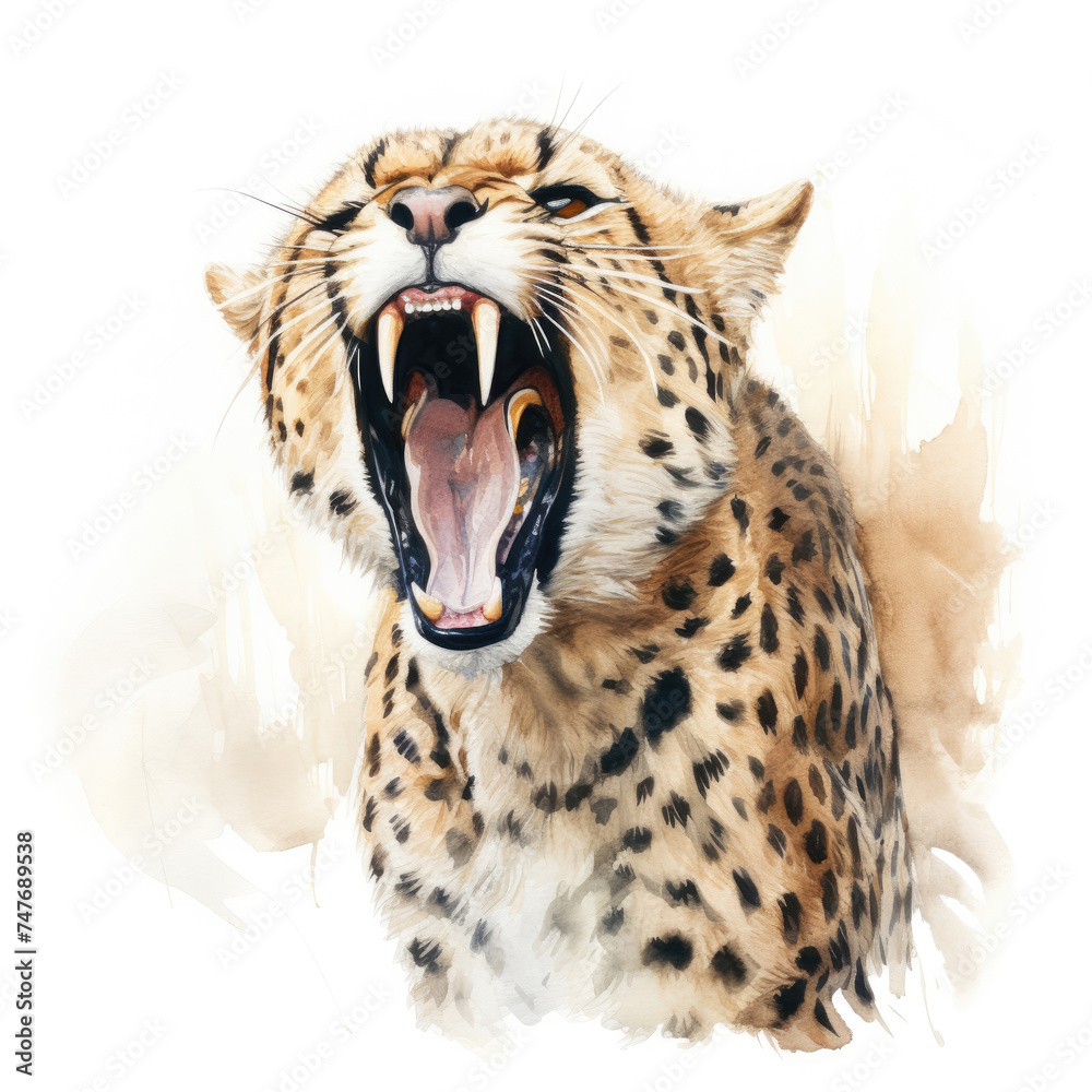 Fototapeta premium illustration of cheetah splashing watercolor