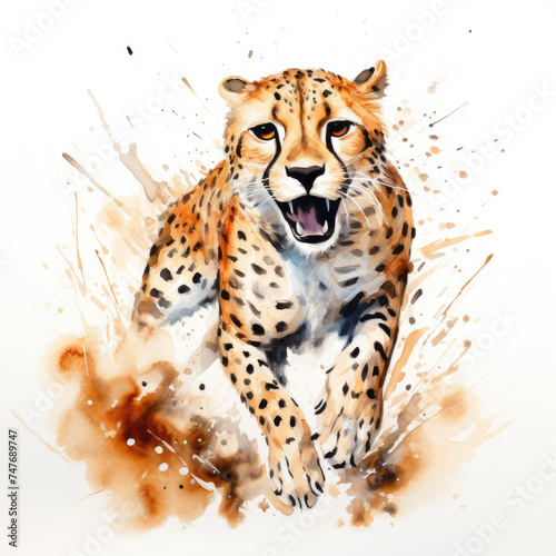 illustration of cheetah splashing watercolor