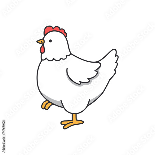 Chicken isolated on white background. Cute cartoon chicken. Vector illustration. © YKreatif