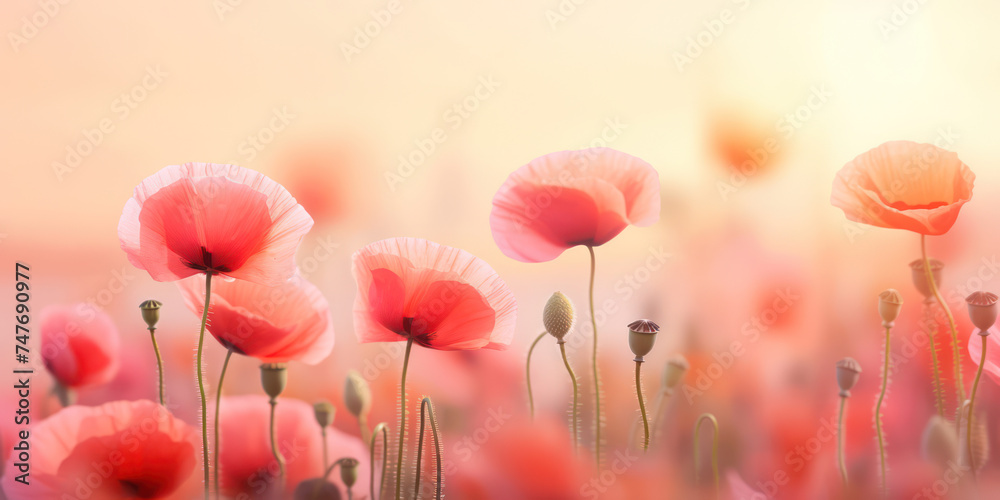 Fototapeta premium Red Poppy Meadow: Summer's Floral Beauty in a Wild Field