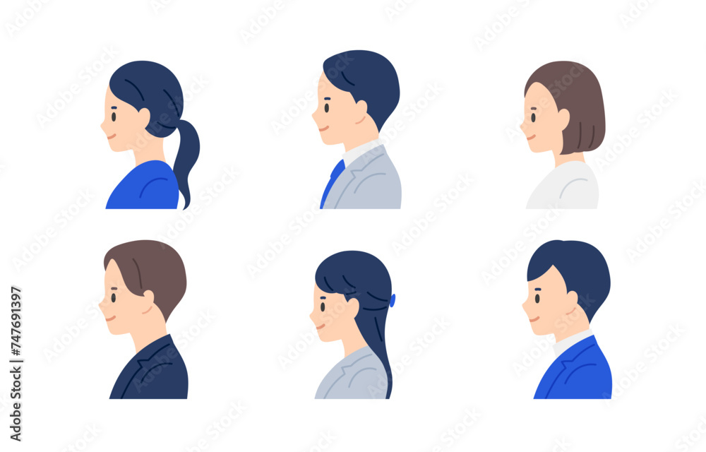 ビジネスパーソン男女の左横向き上半身セット【人物ベクターイラスト素材】 ビジネスパーソン男女の左横向き上半身セット【人物ベクターイラスト素材】