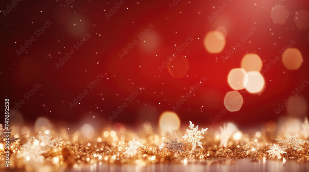 Xmas background with winter landscape with snowflakes, light, stars. Merry Christmas card. Generative ai