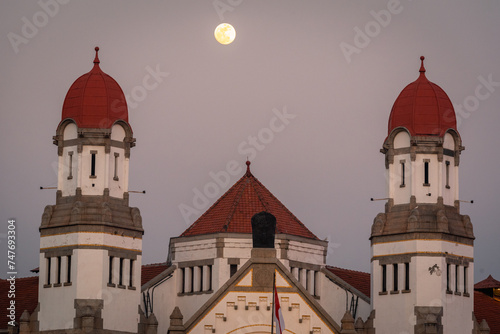 Lawang Sewu with fullmoon above