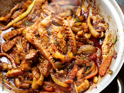 Stir fried spicy vegetable octopus	