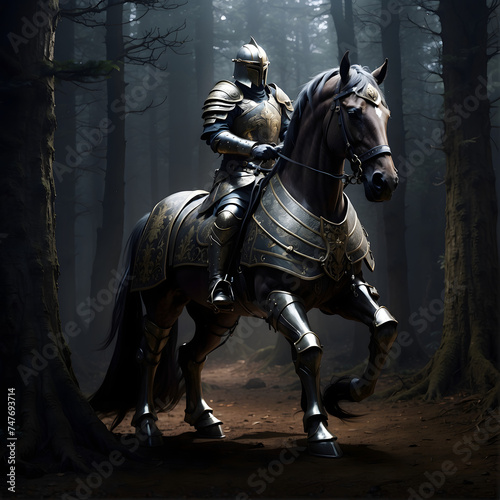 Knight in Shining Armor, Medieval Knight, warrior in armor riding a horse © Armand