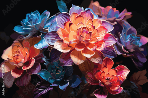 colorful dahlia on black