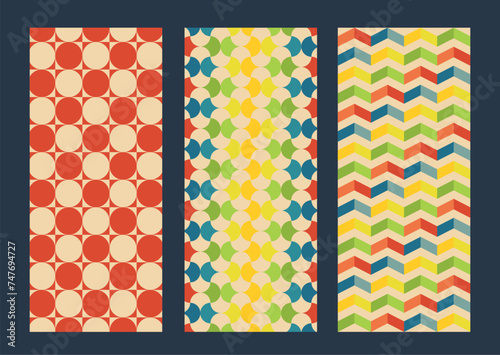 set of 3 banners with retro patterns, set of retro banner textures