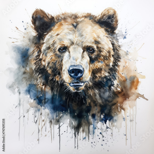 illustration of grizzly bear splashing watercolor © YudhiaAsta