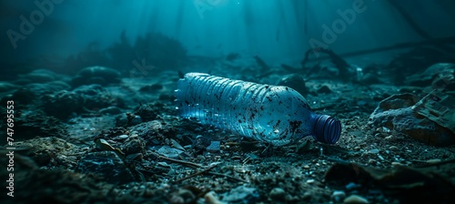 Plastic waste under the ocean bed. Generative AI technology. 