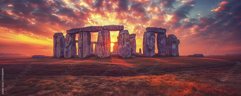 Stonehenge at Sunset with Dramatic Sky - obrazy, fototapety, plakaty 